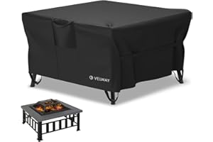 Velway Square Gas Fire Pit Cover - Outdoor Heavy Duty Patio Fire Pit Cover Fits for 28-34 Inch Waterproof Windproof Full Coverage Dustproof Anti UV&Tear Resistant, 34"x34"x16", Black