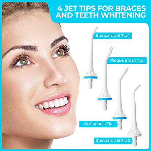 VITCHELO UPGRADED Water Pick Teeth Cleaner Cordless Water Flosser Oral Irrigator Portable Best for Travel - Dental Water Picks Electric Aqua Flosser with 4 Jet Tips for Braces Gum & Teeth Whitening
