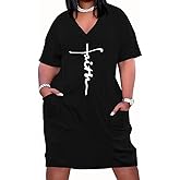 YeGine Women's Plus Size Casual Midi Dresses Short Sleeve T Shirt Dress with Pockets