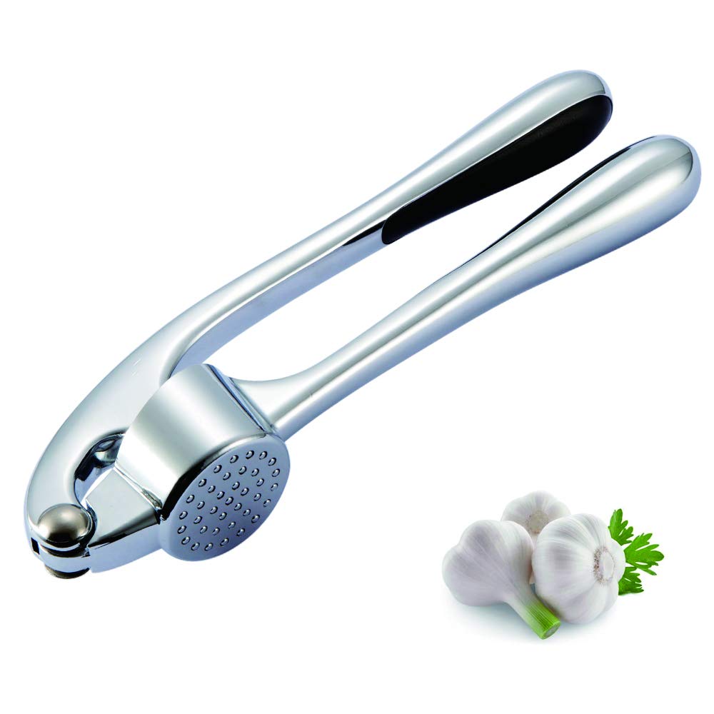 Garlic Press Garlic Crusher, HERUIO Crush Garlic & Ginger with Ease (Peel On), Zinc Alloy Small Kitchen Utensils Gadgets, Super Easy to Clean (Dishwasher Safe), Rust-Proof (Silver)， 6.7 x 1.5 in