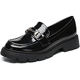 Vera Creation Women's Chunky Platform Loafers with Buckle Patent Leather Black Penny Loafers Fashion Office Work Business School Dressy Casual Shoes Comfortable Slip-on