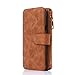 Galaxy Note 5 Case, CaseUp 12 Card Slot Series - [Zipper Cash Storage] Premium Flip PU Leather Wallet Case Cover With Detachable Magnetic Hard Case For Samsung Galaxy Note 5, Brown