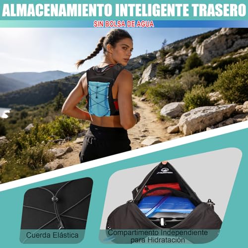 ONETOALL Chaleco Running Hombre Mujer con Botella 500ml y Luz LED Recargable, Chaleco Hidratacion Trail Running, Running Vest, Mochila Hidratacion para Correr Senderismo Montaña Deporte, Solo 175g