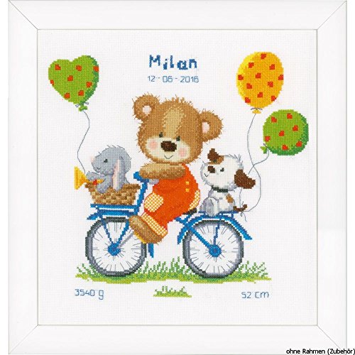 Vervaco Birth Record Cycling Bear Cross Stitch Kit