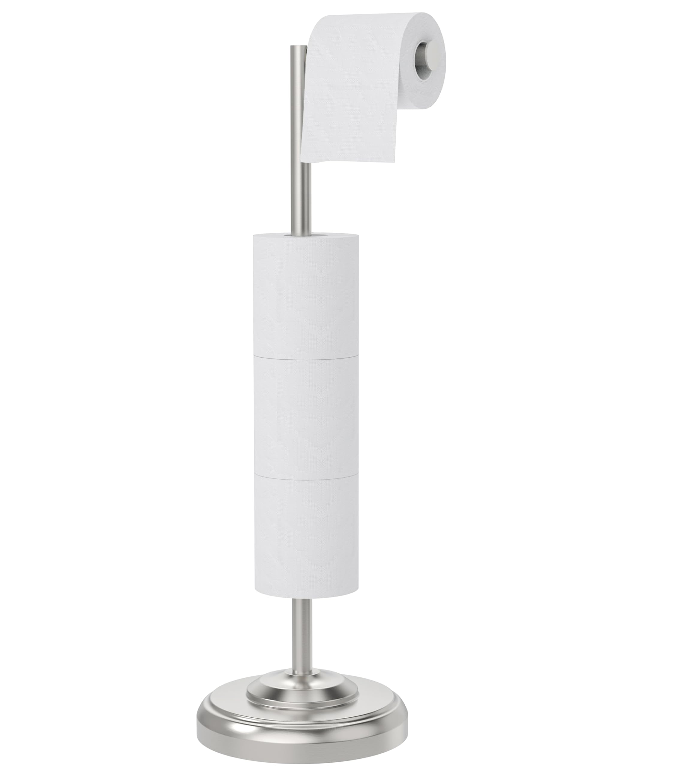 WZKALY Toilet Paper Holder Stand with Storage – 4 Extra Rolls –Brushed Nickel Toilet Paper Holder for Bathroom – Sturdy Base, Classic Retro Style, Space-Saving Bathroom Storage Organizer, Sliver Image