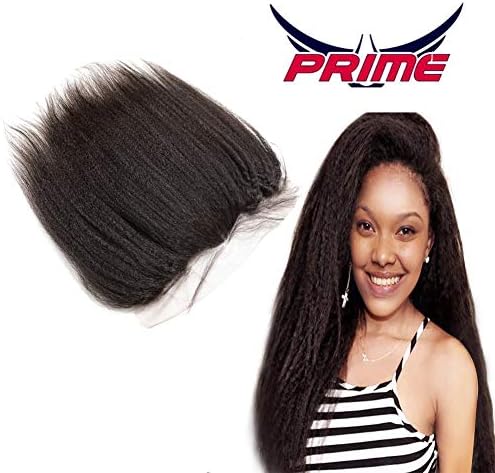 Oylove Coarse Italian Yaki Frontal Lace Closure with Baby Hair 13x4 Brazilian Kinky Straight Lace Frontals Bleached Knots (12 inch, natural)