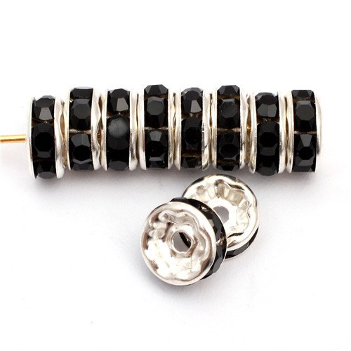 GEM-inside Tibetan Silver Loose Spacer Beads 100 Pcs Black 8mm Crystal Rondelle Spacer Bead Gold Silver Plated For Jewellry Making