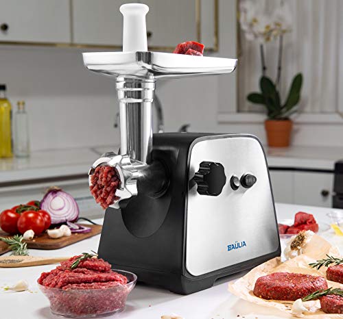 Baulia MG806 Electric Grinder for Home Use, 3 Cutting Blades & Stuffing Tubes, Stainless Steel Meat Mincer for Making Sausages, Chopped Liver, Size #10, Silver (Certified Refurbished) - Thumbnail 4