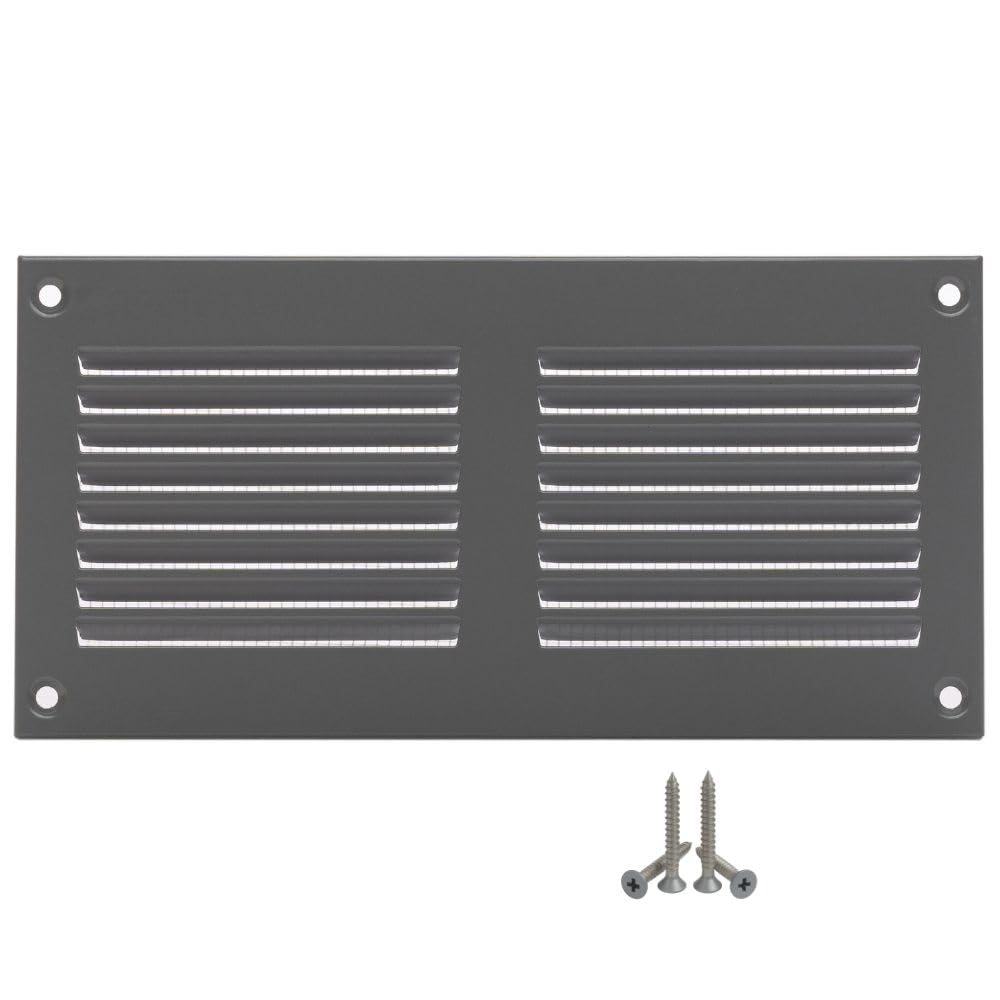 200 x 100 mm Metal Grey Ventilation Grille with Insect Protection - Grille for Ventilation - Exhaust Air Grille — image 1