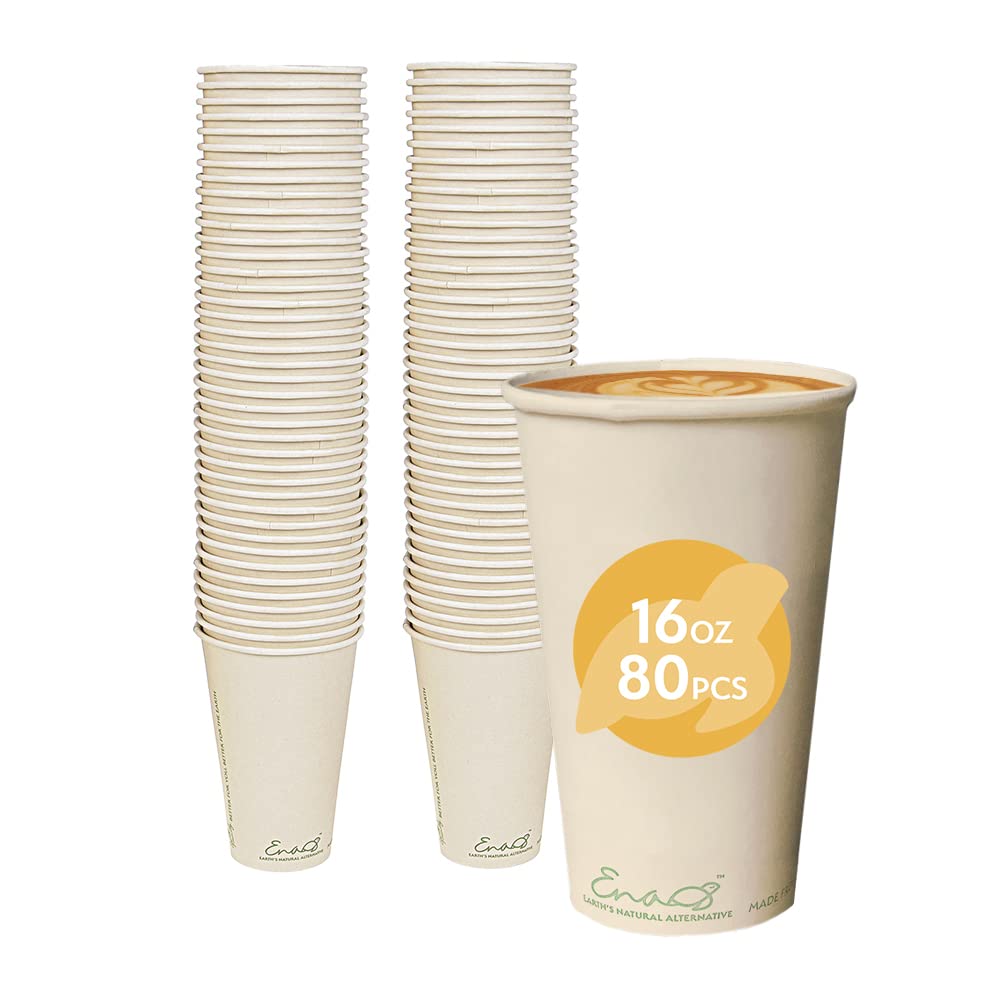 Photo 1 of 100% Compostable Disposable Coffee Cups [16oz 80 Pack] Paper Cups Made from Bamboo, Eco-Friendly, Biodegradable Premium Party Cups, Natural Unbleached by Earth's Natural Alternative