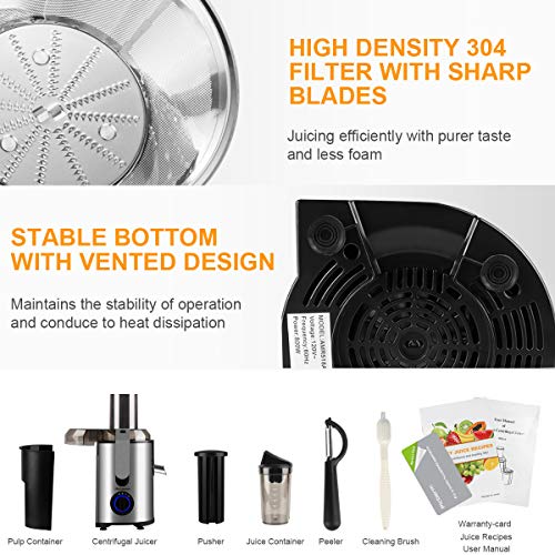 Juicer, Picberm Centrifugal Juicer Machines Easy to Clean, Wide Mouth Juice Extractor with Peeler, Brush & Recipes for Whole Fruits and Vegetables, Dual Speed Stainless Steel BPA-Free Juicers Dishwasher Safe, 800 W - Thumbnail 5