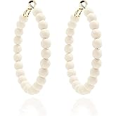 Beaded Hoop Earrings Bohemian Elegant Colorful Large Round Circle Chic Geometric Matte Acrylic Beads Minimalist Dangle Drop Earrings for Women Birthday Wedding Christmas Party Trendy Jewelry Gifts