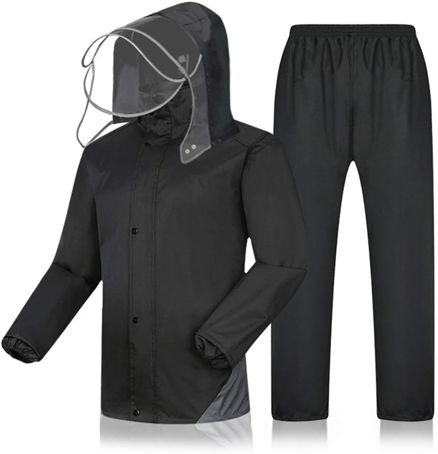 Geyao Electric Car Raincoat Single Men And Women Split Adult Increase Takeaway Riding Raincoat Rain Pants Suit black (Size : XL)