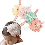 DANMY Baby Girl Super Stretchy Headband Big Lace Petals Flower Baby Headband Newborn Hair Accessories (4PCS Mixed color)