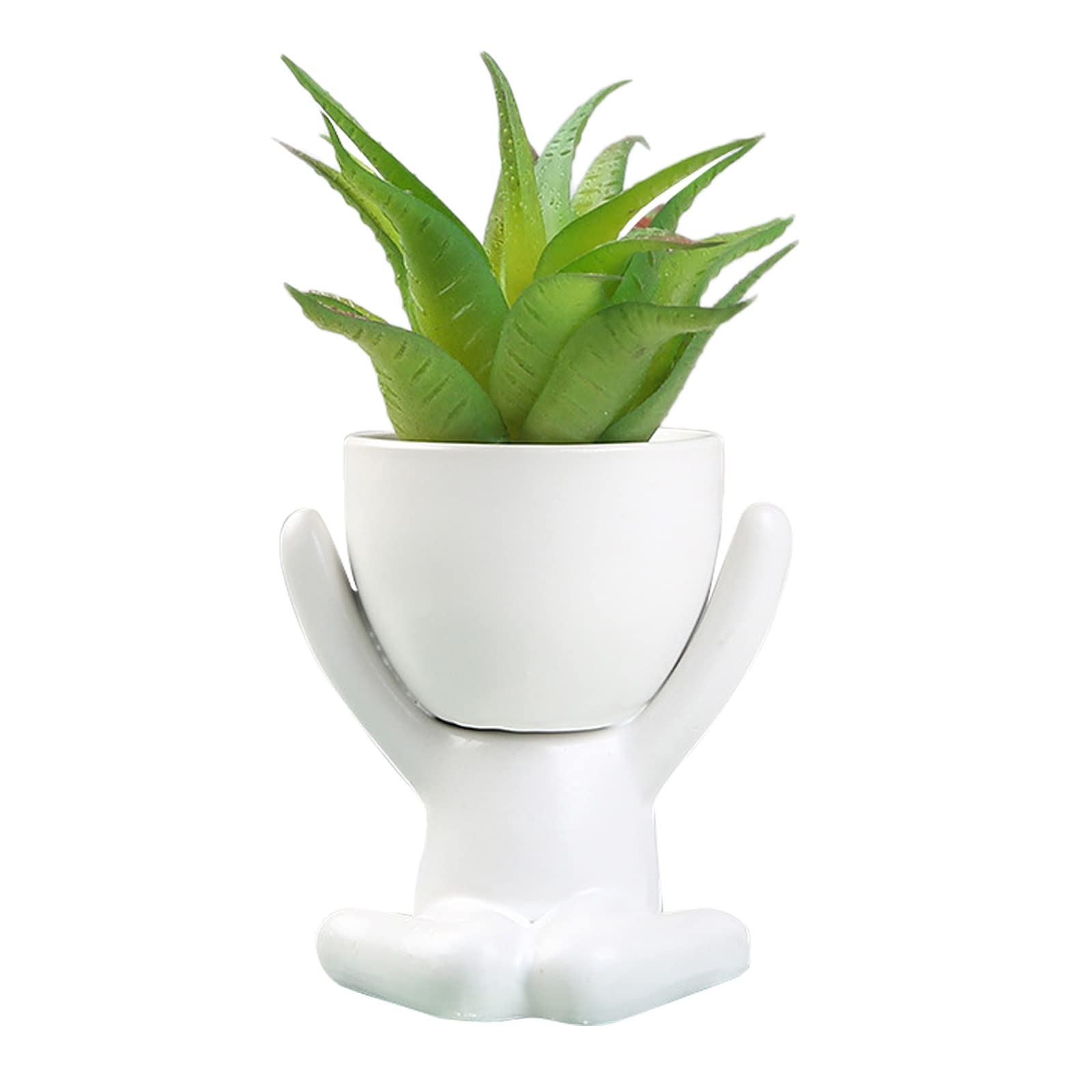 TITA-DONG Creative Human-Shaped Ceramic White Small Succulent Planters, Indoor Decor (#1)