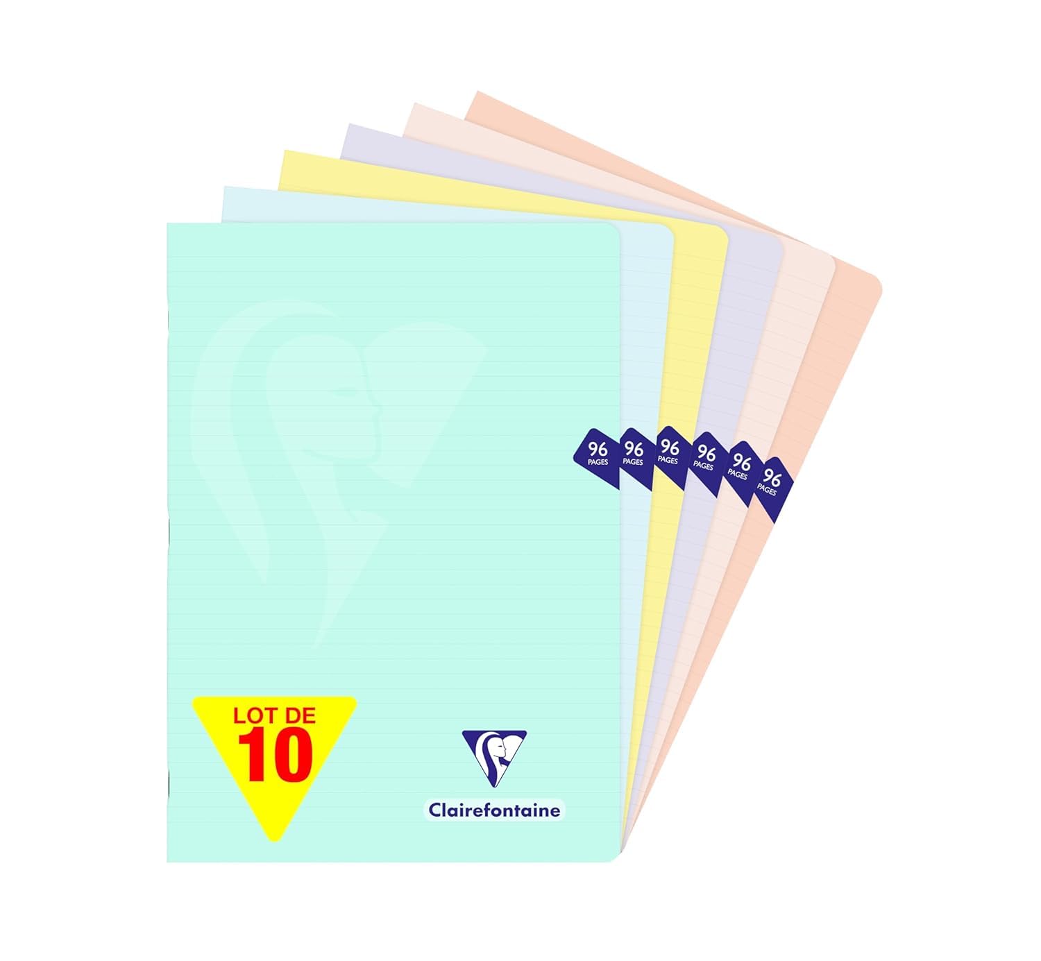 Clairefontaine 308166CPack A Pack of 10 Mimesys PASTEL Stapled Notebooks - A4 21x29.7 cm - 96 Lined Pages - White Paper 90 g - Assorted Polypro Opaque Covers