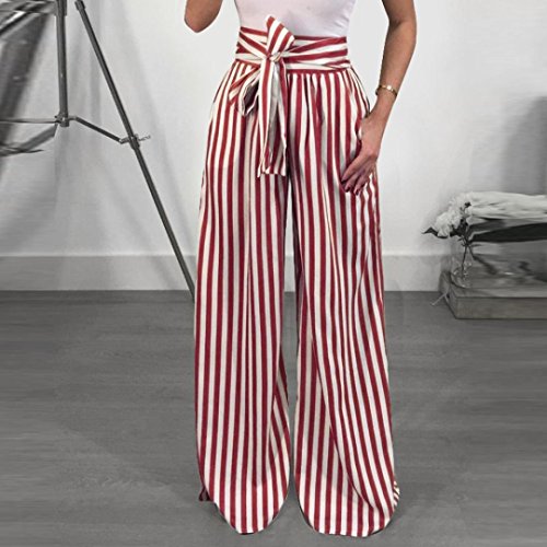 Pervobs Women Pants, Clearance! Women Casual Striped High Waist Harem Pants Loose Bandage Elastic Waist Pants (XL, Wine)