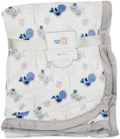 Deluxe Plush Blanket for Baby Boys and Baby Girls (Blue Gray Birds)