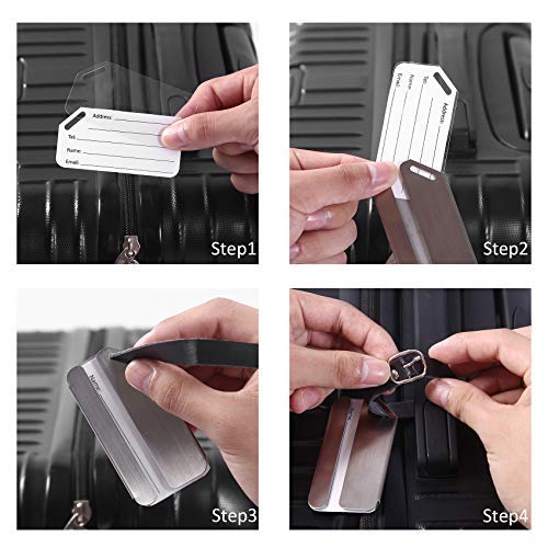 Luggage Tags (3-Pack) - Stainless Steel Bag Tag Labels - Luggage Tags with PU Leather Straps - Flight and Cruise Ship ID Travel Bag Luggage Tags