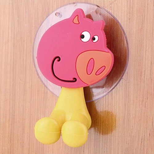 Popular New Cute Cartoon Sucker Toothbrush Holder Suction Hooks Bathroom Set Accessories Eco-Friendly (Pig)