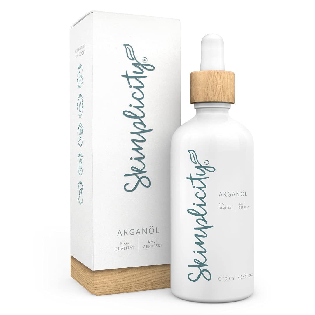 Skinplicity Argan Oil Cold Pressed and Unroasted Organic Grade,100ml,Pure Natural Care Product for Skin and Hair,Vegan, Cruelty Free,Pure Natural Care Product for Skin and hair. Vegan, cruelty free
