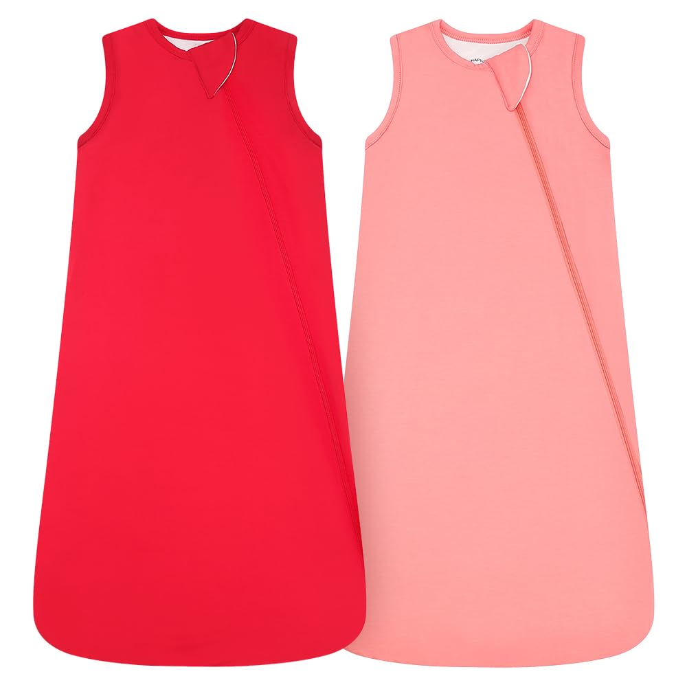 HAPIU Unisex Rayon Made from Bamboo Baby Sleep Sack TOG 1.0, 2-Way Premium Zipper, Wearable Blanket Baby, 0-6 Months,Molten Lava&Strawberry Ice Image