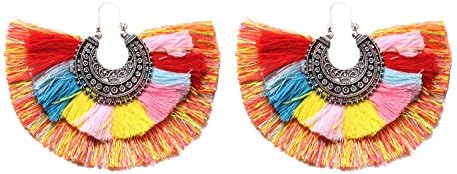 SUNGULF Exaggerated Multilayer Fan Fringe Earrings Tassel Drop Dangle Earrings Vintage for Women