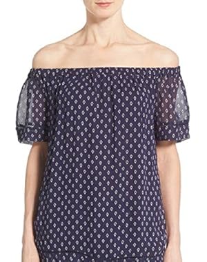 Women's Lucky Brand Geo Print Off the Shoulder Top, Size Large - Blue