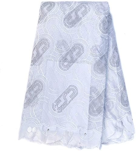 Clovoice 5 Yards Cotton Lace Fabrics Nigerian French Lace Fabric Embroidered Swiss Lace (White)