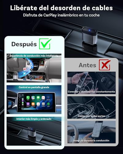 2026 Ottocast Mini Nova, Adaptador CarPlay y Android Auto Inalámbrico, USB Plug & Play, Conexión Automática, Diseño Compacto de Aluminio, Conexión Estable Doble Banda