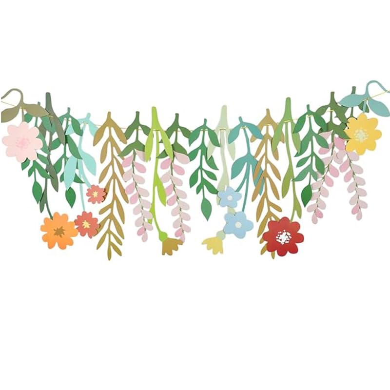 Flower Banner Wildflower Garland Floral for Enchanted Garden Theme Picnic Wedding Wild One Bloom Birthday Fairy Tale Tea Market Spring Supplies Woodland Party Decorations
