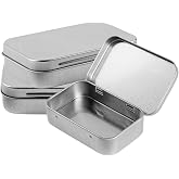 Restaurantware-RW Base 4.5 Ounce Rectangular Tin Containers, 10 Durable Tin Boxes With Lids - Hinged Lids, Rounded Edges, Silver Storage Containers, Customizable, Fits Mints, Pills, Or Herbs