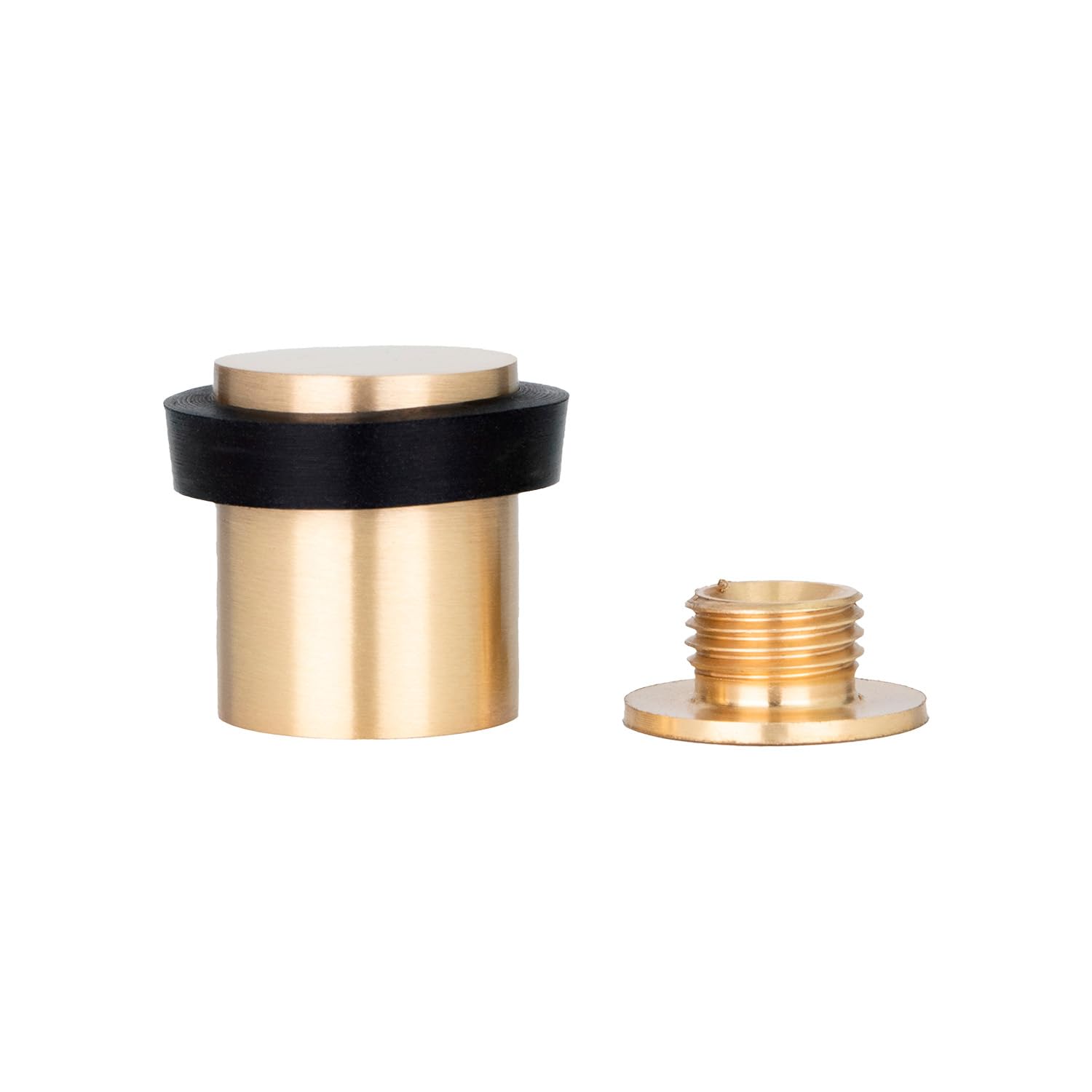 EVI Herrajes | Brass Door Stop | Ø20x25mm | Floor Mounted | Matte Finished Brass | Natural Silicone Protection | Includes Screw + Fastening Plug | Model I-180-CB