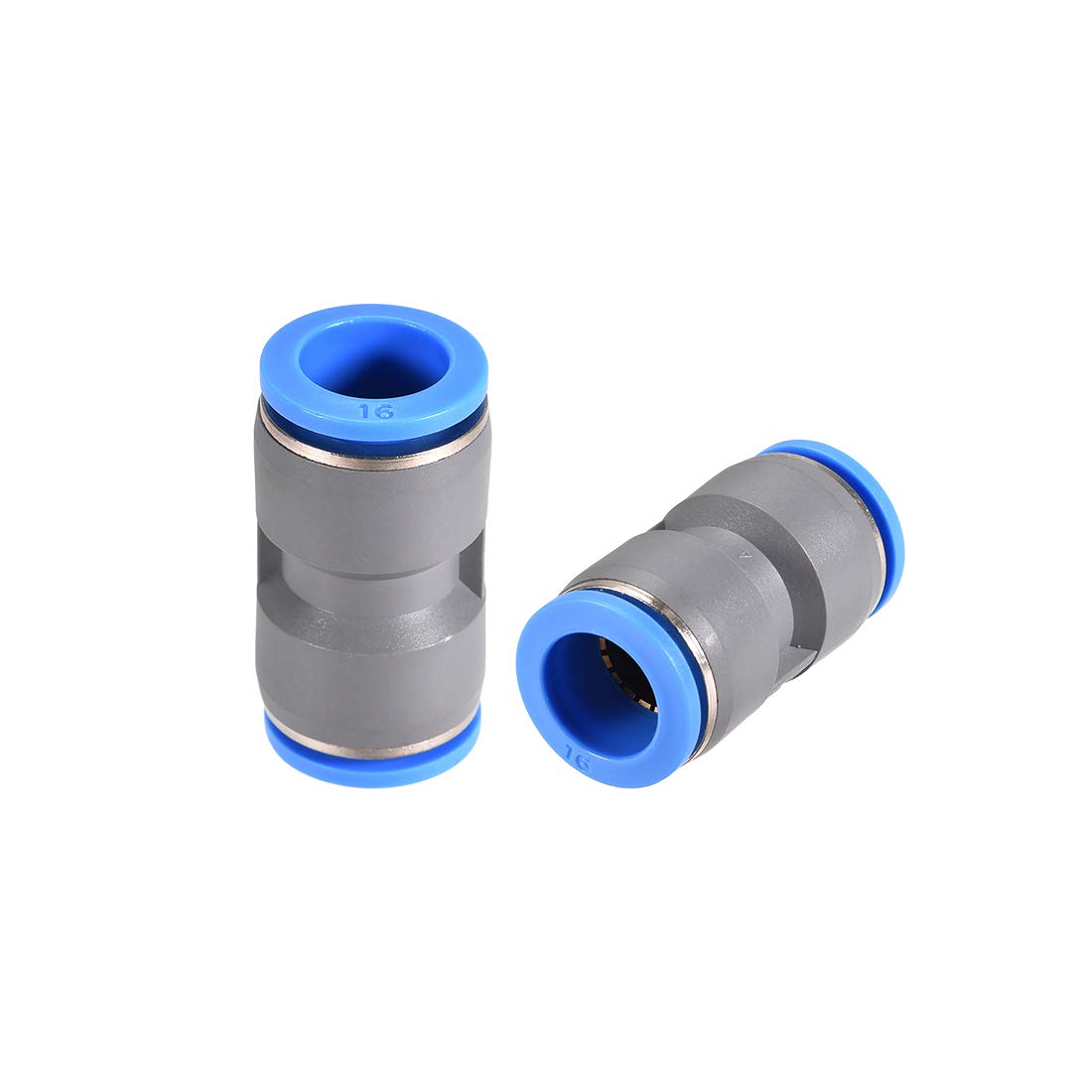 sourcing map Straight Push Connectors 16mm Quick Release Pneumatic Connector Plastic Union Pipe Tube Fitting Grey 2Pcs
