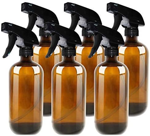Amber Glass Spray Bottle Boston 500ml (16oz) - Refillable Container with Trigger Sprayers, Caps and lables, Glass Bottle for Essential Oils, Cleaning, Room Spritzers or Aromatherapy (6x500ML)