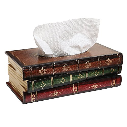 Tissue Holder Elegant Wooden Antique Book Design Tissue Paper Holder Dispenser Novelty Napkin Holder Toilet Bath Facial (Sienna) - Thumbnail 7