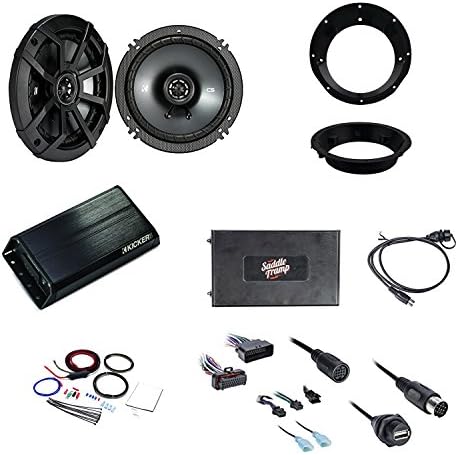 Metra Bluetooth Audio Interface Radio with Kicker CS Series 2-Way Speakers Pair, Metra Mounting Ring Kicker Compact 2-Channel PXA Series Weatherproof Amplifier Scosche Motorcycle Amplifier Power Kit