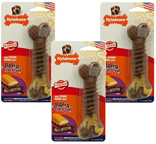 (3 Pack) Nylabone Flavor Frenzy Dura Chew Cheesesteak Flavored Bone Dog Chew Toys- Size Wolf/Medium