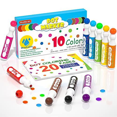 Shuttle Art Dot Markers, 10 Colors Bingo Daubers with Dot Coloring Book