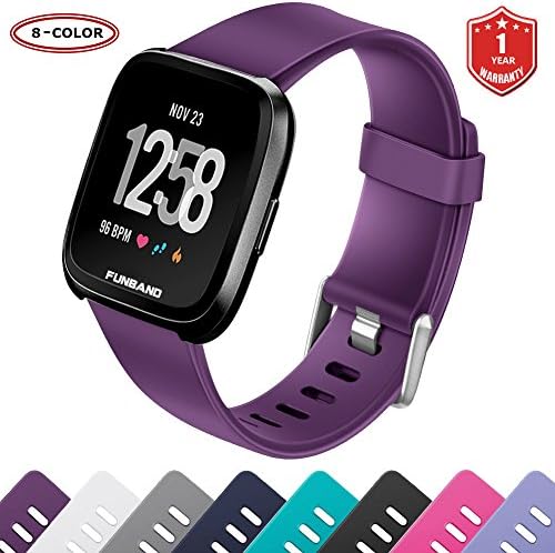 FunBand for Fitbit Versa Strap Bands,Classic Soft Silicone Sport Adjustable Replacement Accessory Bracelet Straps [1 Year Warranty] for Fitbit Versa Fitness Activity Wristband (1-Pack Purple)