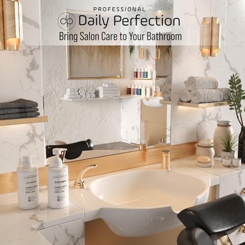 DAILY PERFECTION DETOX SHAMPOO TO REMOVE BUILD-UP, OIL, AND DIRT. SALON-GRADE FORMULA WITH BIOTIN AND KERATIN, SALT-FREE, SULFATE-FREE, AND PARABEN-FREE FOR CLEAN, REFRESHED HAIR.