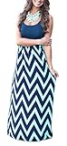 Demetory Women`S Boho Sleeveless Chevron Striped Maxi Dress (Large, Navy)
