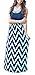 Demetory Women`S Boho Sleeveless Chevron Striped Maxi Dress (Medium, Navy)