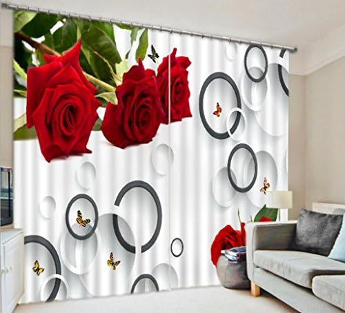 GFYWZ 3D curtains Roses Visual effect Printing Polyester Fabrics Blackout Living room Window drapes Bedroom Noise Reduction Solid Thermal Panel, wide 3.0x high 2.7