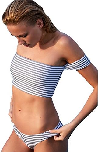 Bikini Womens for Swimsuit 2 Piece Rose Stripe Bikini Top, Blue, Small