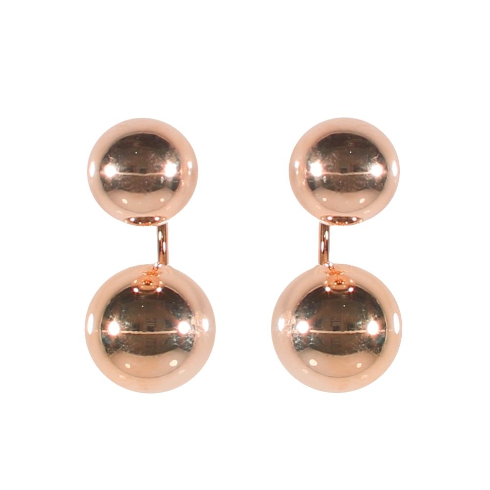 Earrings in Pink Metal Double Beads 11 mm Front/Back Lobe