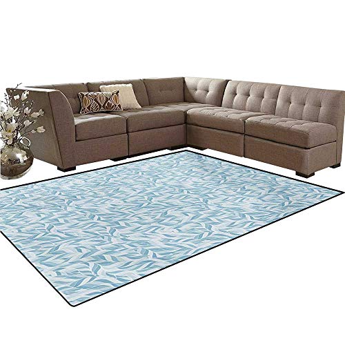 Leaves Bath Mats Carpet Abstract Foliage Pattern with Doodle Style Nature Growth Vintage Composition Girls Rooms Kids Rooms Nursery Decor Mats 5'x8' Baby Blue and Blue