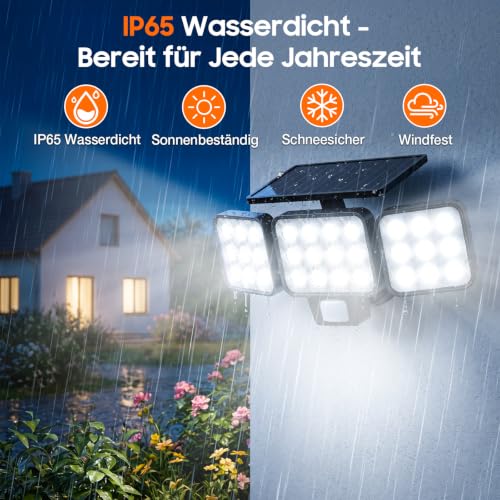 GEARLITE Solar Lights for Outdoor Use with Motion Sensor Pack of 2, 4-in-1 LED Super Bright 3500LM Solar Light 3 Heads, 3 Modes, 270° Wide Angle Lighting, IP65 Waterproof Solar Wall Light for Garage Yard