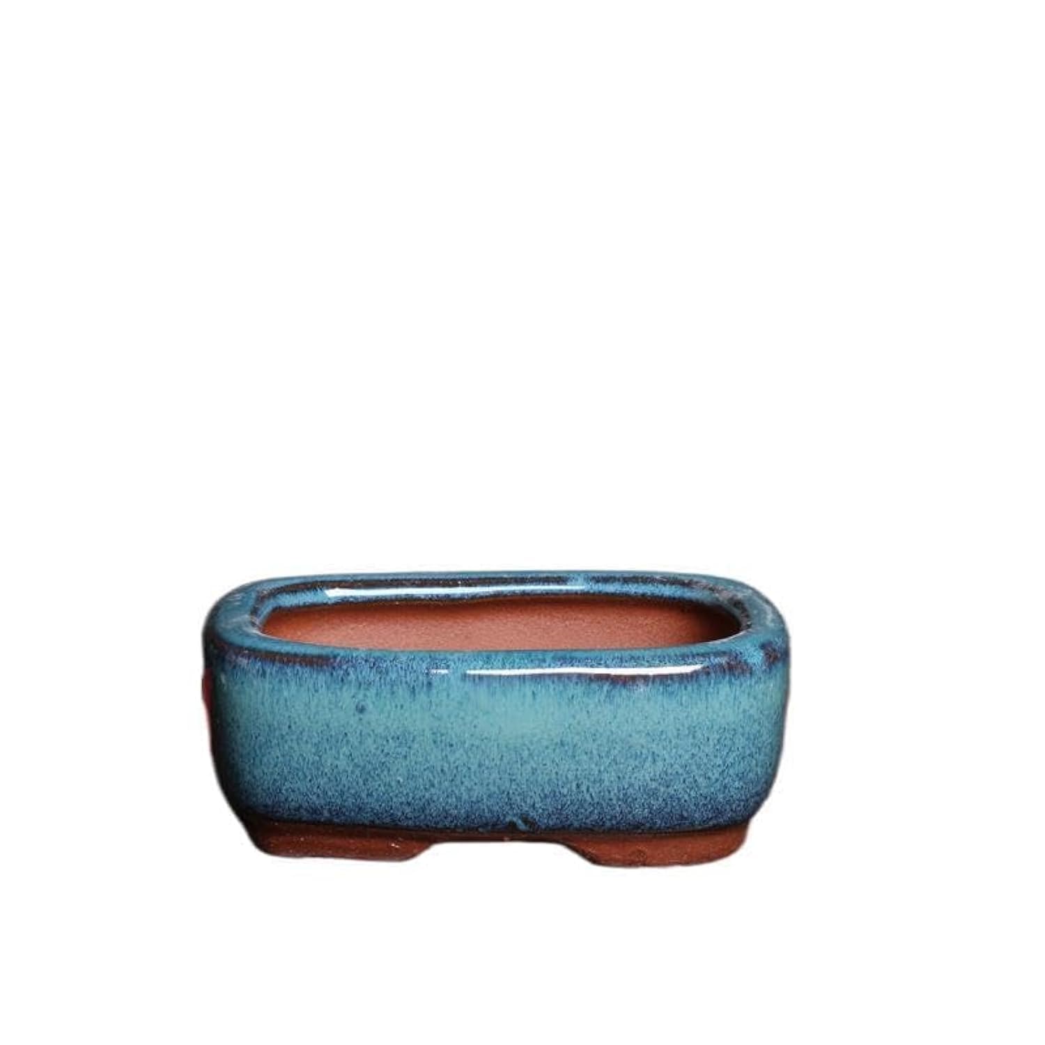 2pcs Glaze Bonsai Pots Ceramic Modern Glaze Succulent Planter Pot with Drainage Hole Vintage Bonsai Mini Glazed Pots Cactus Flower Container Bowl Garden Decoration (8.3x6.2x3.2cm)