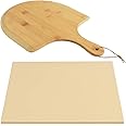 homEdge Pizza Stone Set, Heavy Duty Round Cordierite Baking Stone for Bread, Pizza,Cooking Stone with Bamboo Pizza Peel Paddle for Oven and Grill-15"x12"